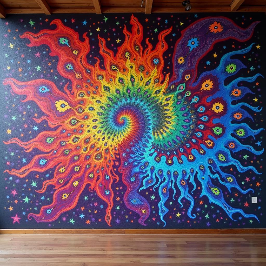 Psychedelic Wall Art Featuring Vibrant Fractal Patterns