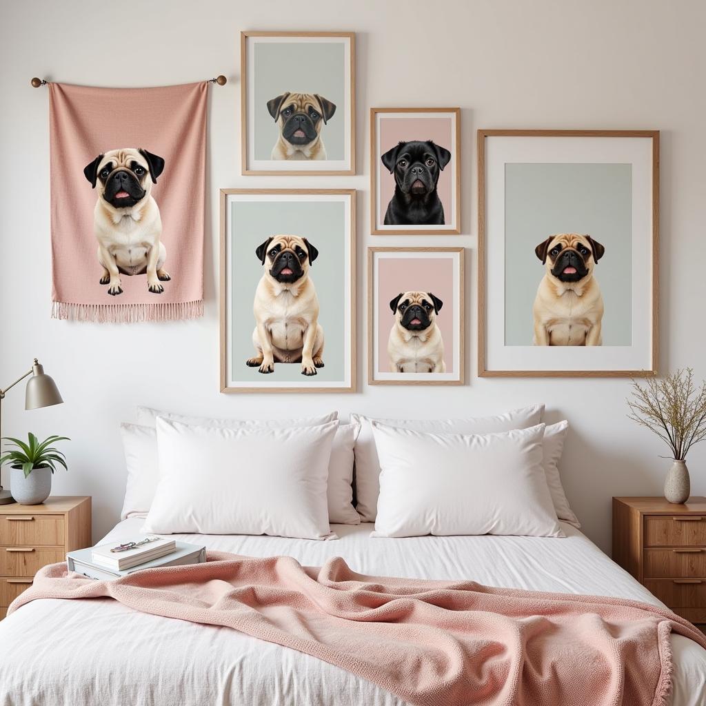 Pug Wall Art in a Cozy Bedroom