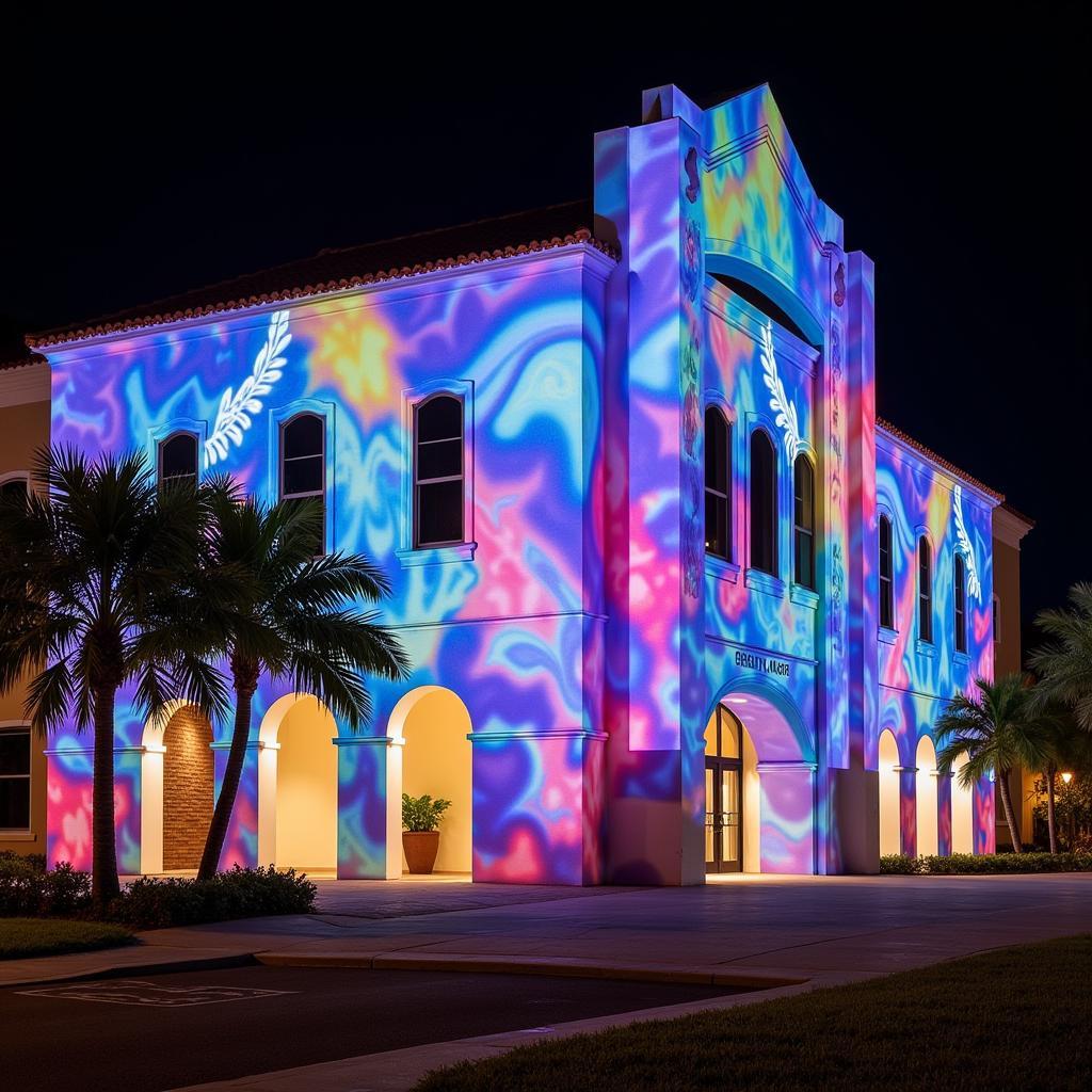 Digital art projection onto the facade of the Punta Gorda Center for Performing Arts