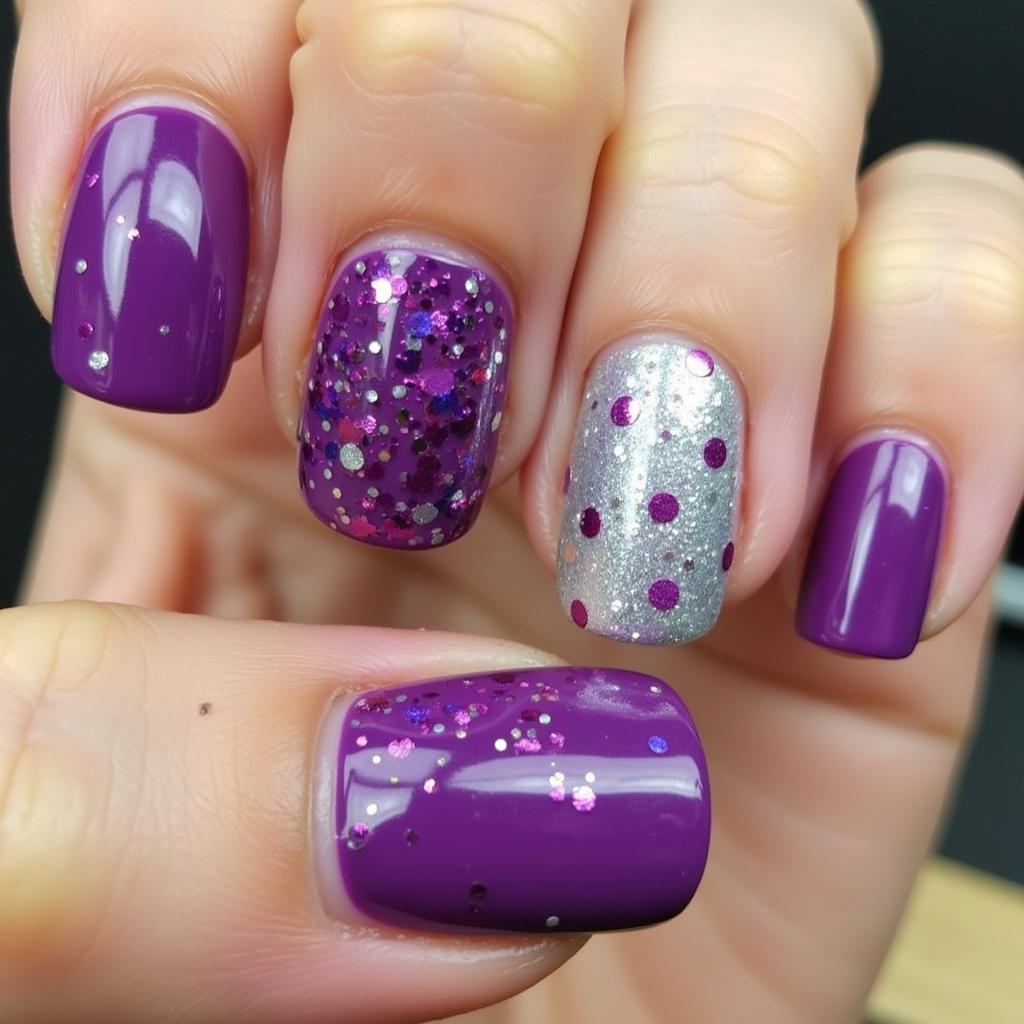 Sparkling Purple and Silver Glitter Nail Art