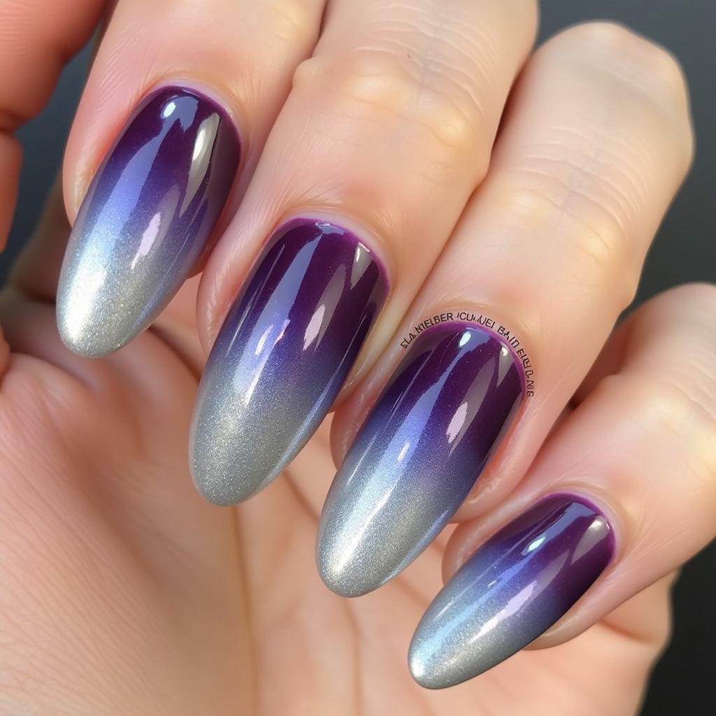 Purple and Silver Gradient Nail Art Design