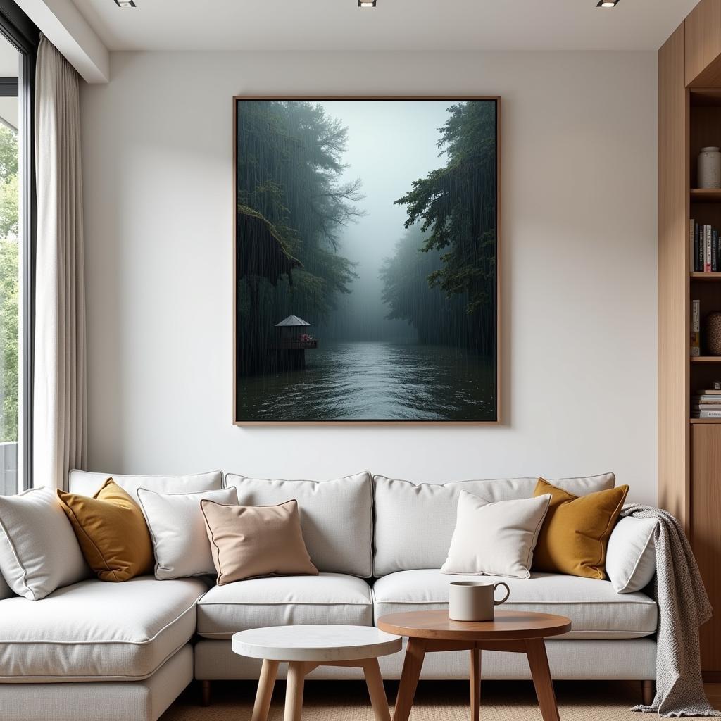 Rain at Nijubashi Art Print in Interior Design Setting