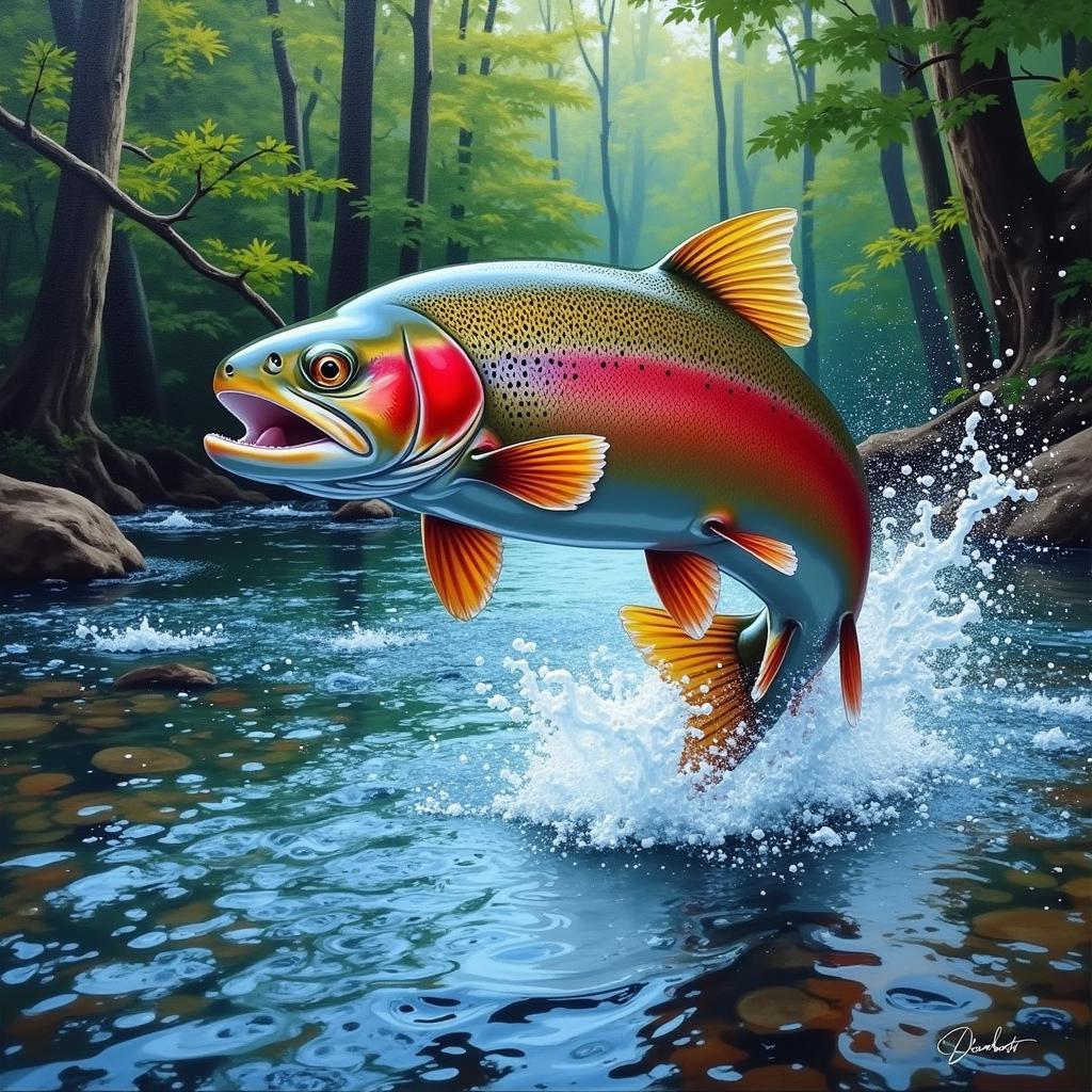 Impressionistic Oil Painting of a Rainbow Trout