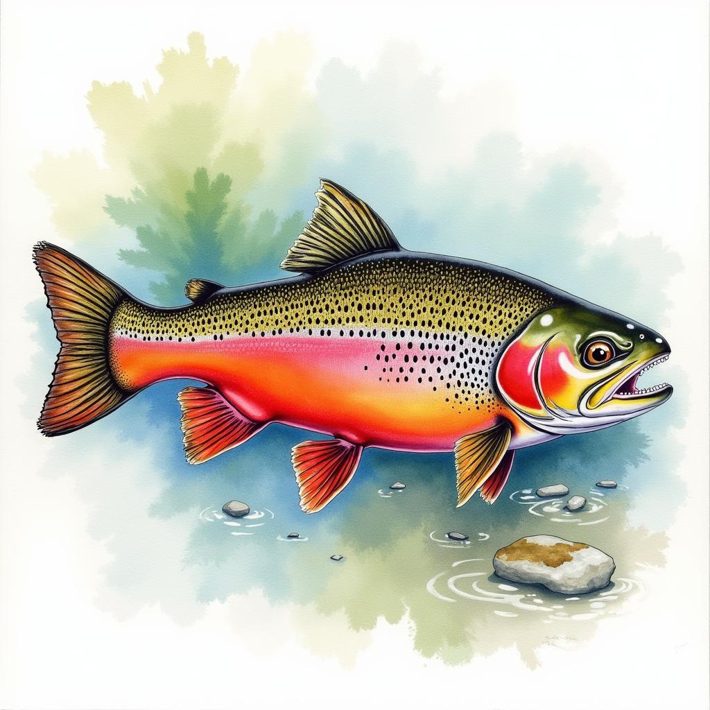 Realistic Watercolor Painting of a Rainbow Trout