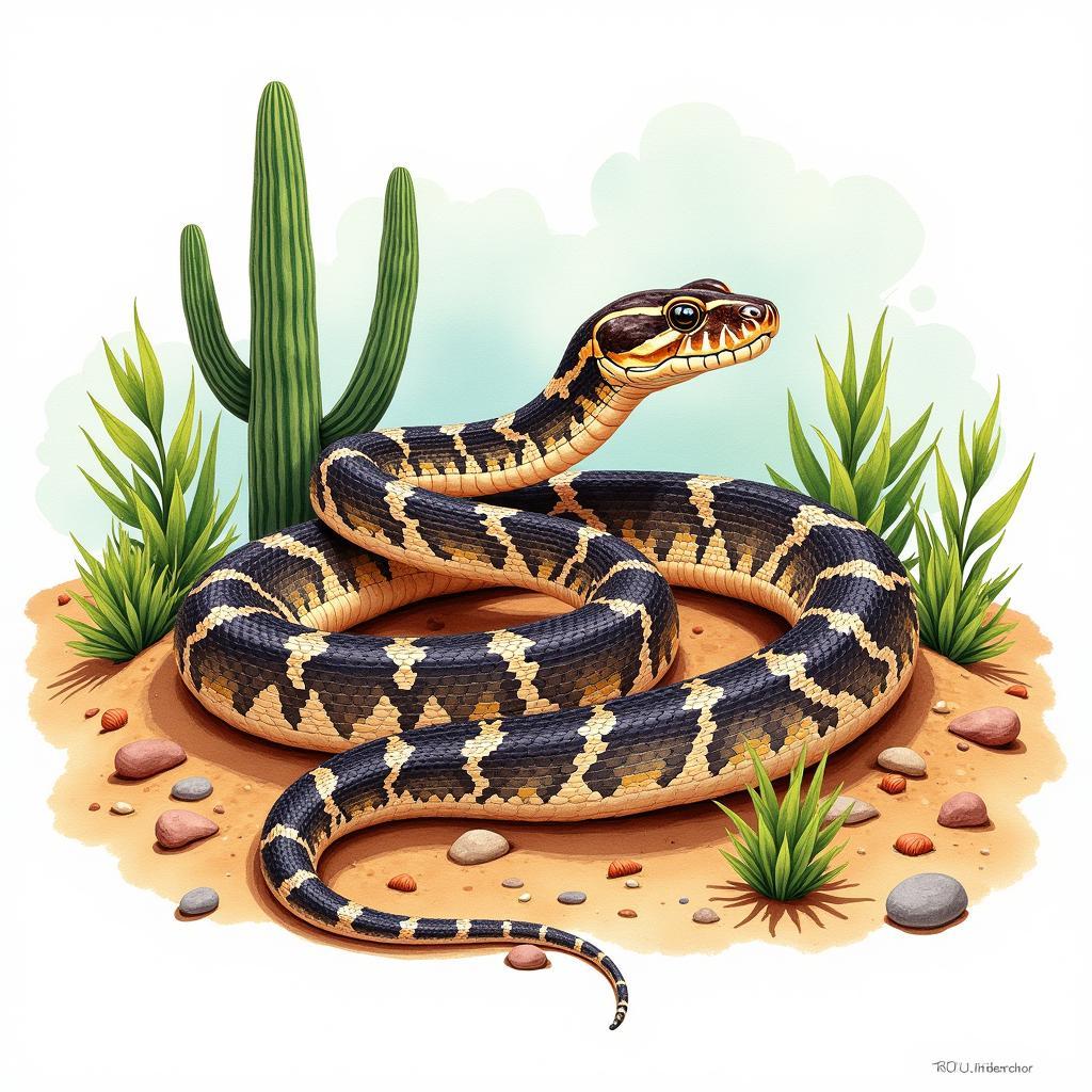 Vibrant rattlesnake watercolor painting