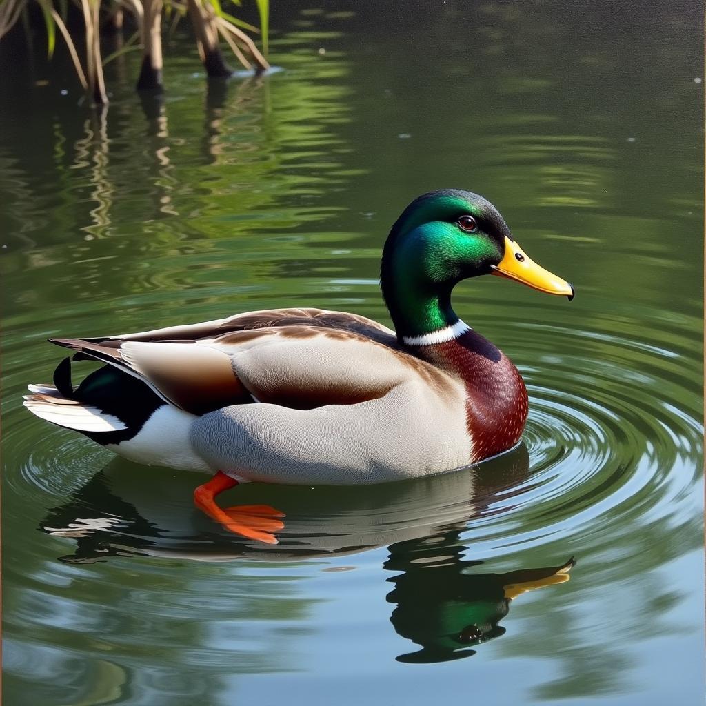 Realistic Duck Painting Depicting Waterfowl in Natural Habitat