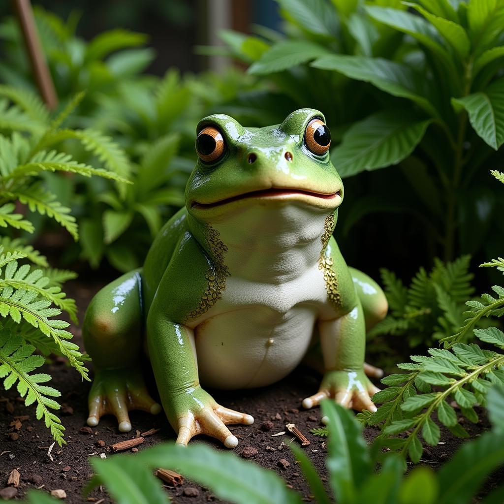 Realistic Frog Statue in a Garden Setting