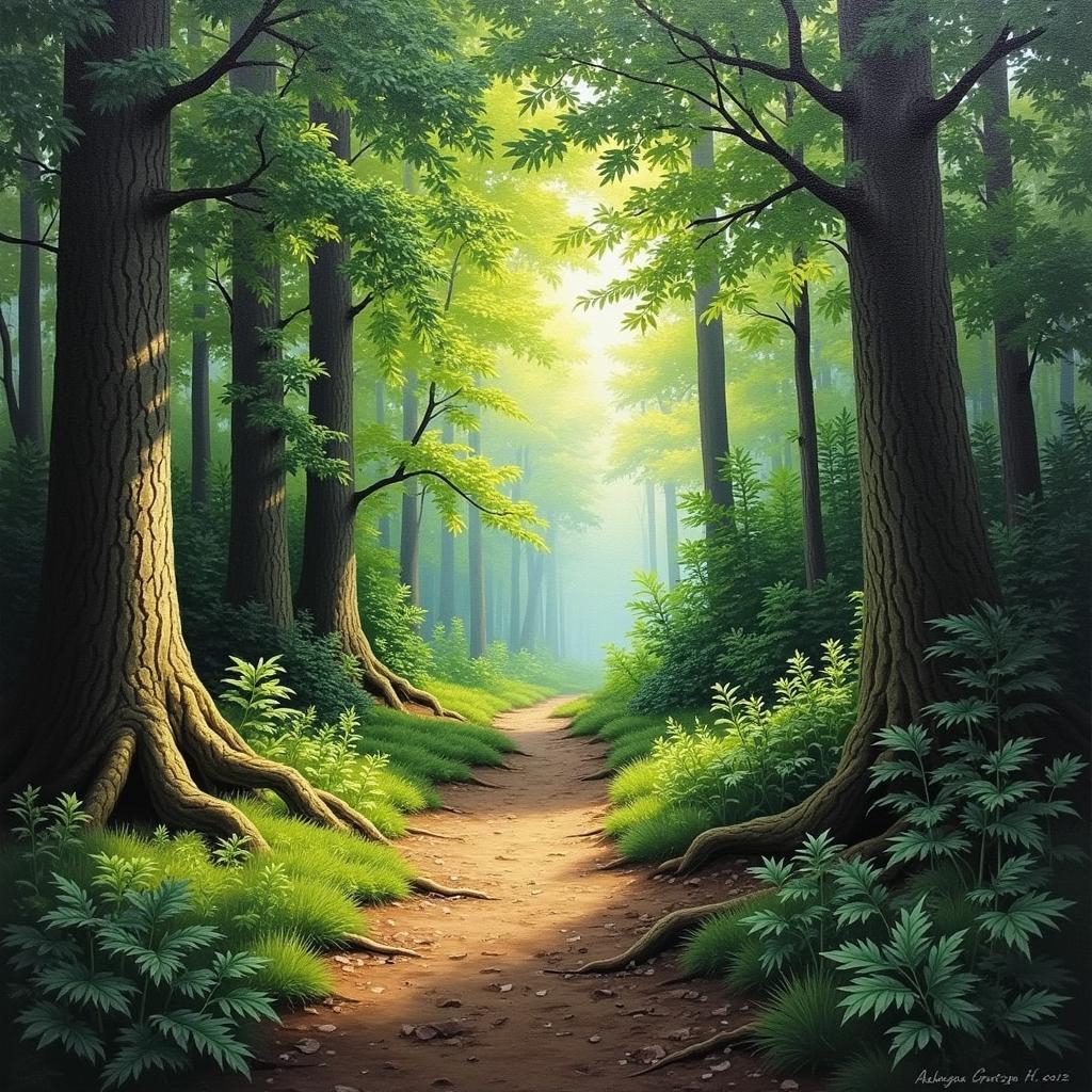 Realistic Landscape Painting of a Forest Scene