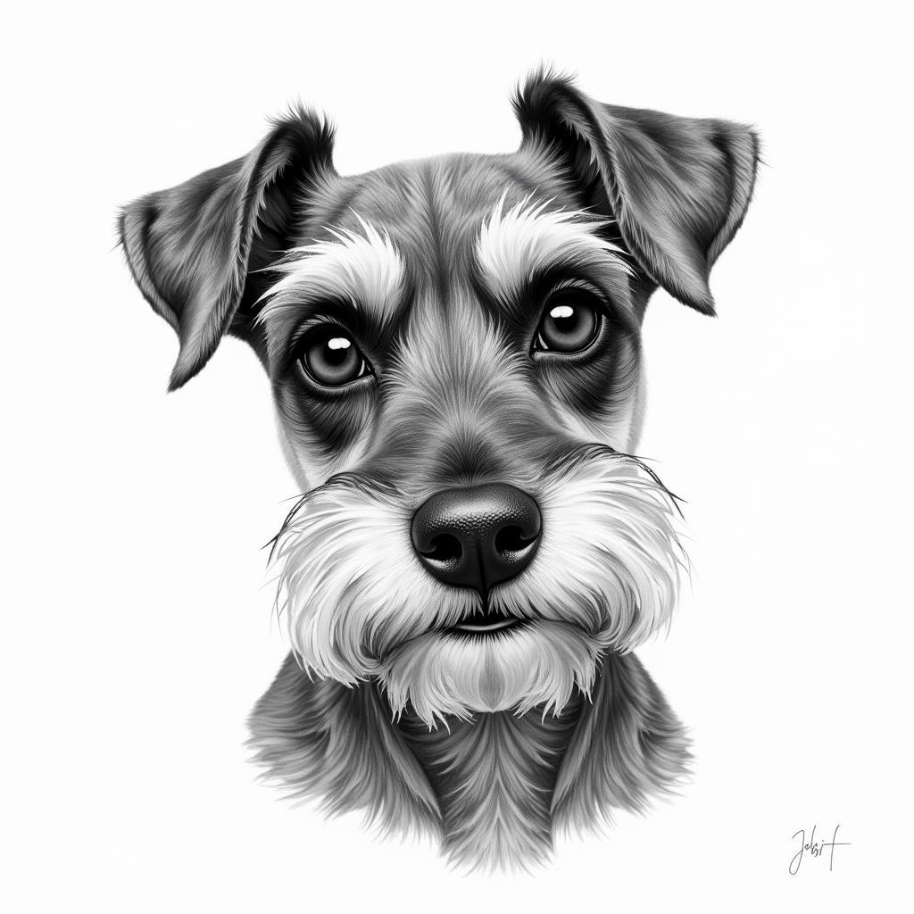 Realistic Miniature Schnauzer Portrait Pencil Drawing