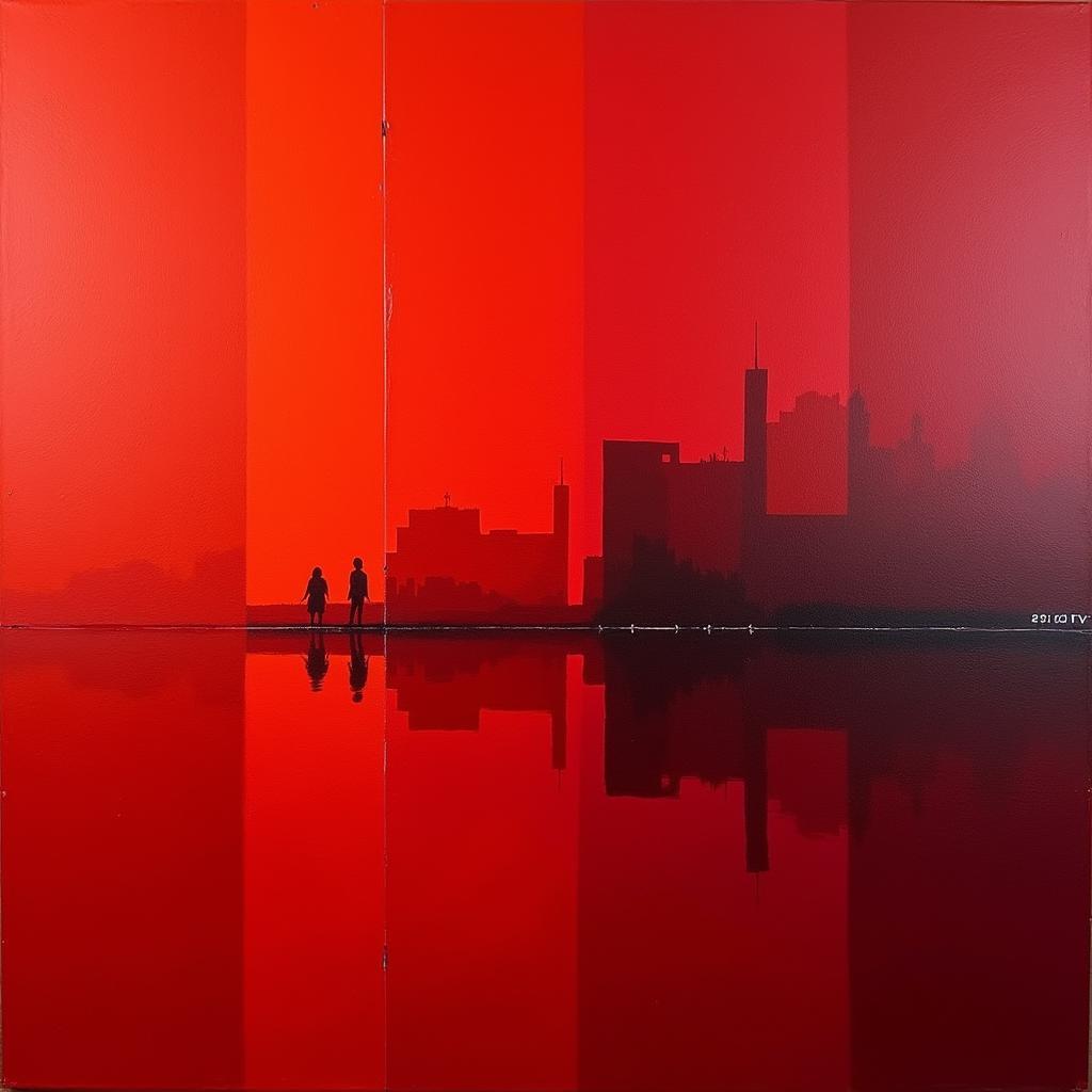 Red abstract wall art on canvas, showcasing a minimalist and modern design with vibrant hues.