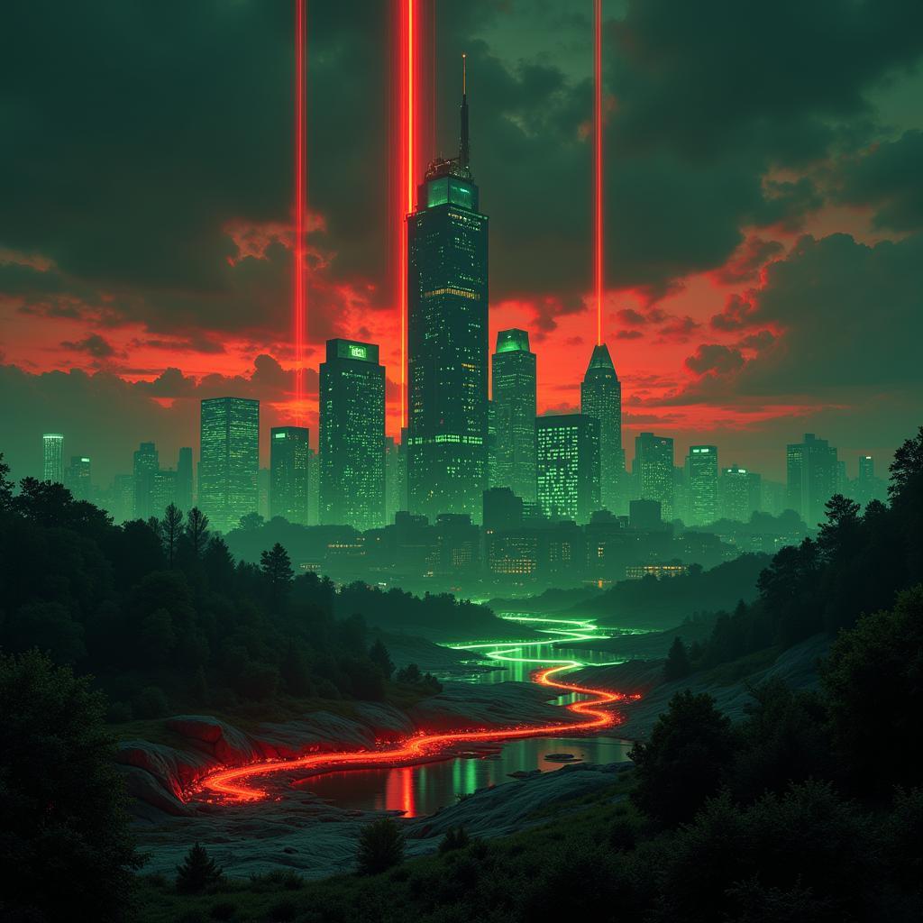 Red and Green Digital Art Landscape