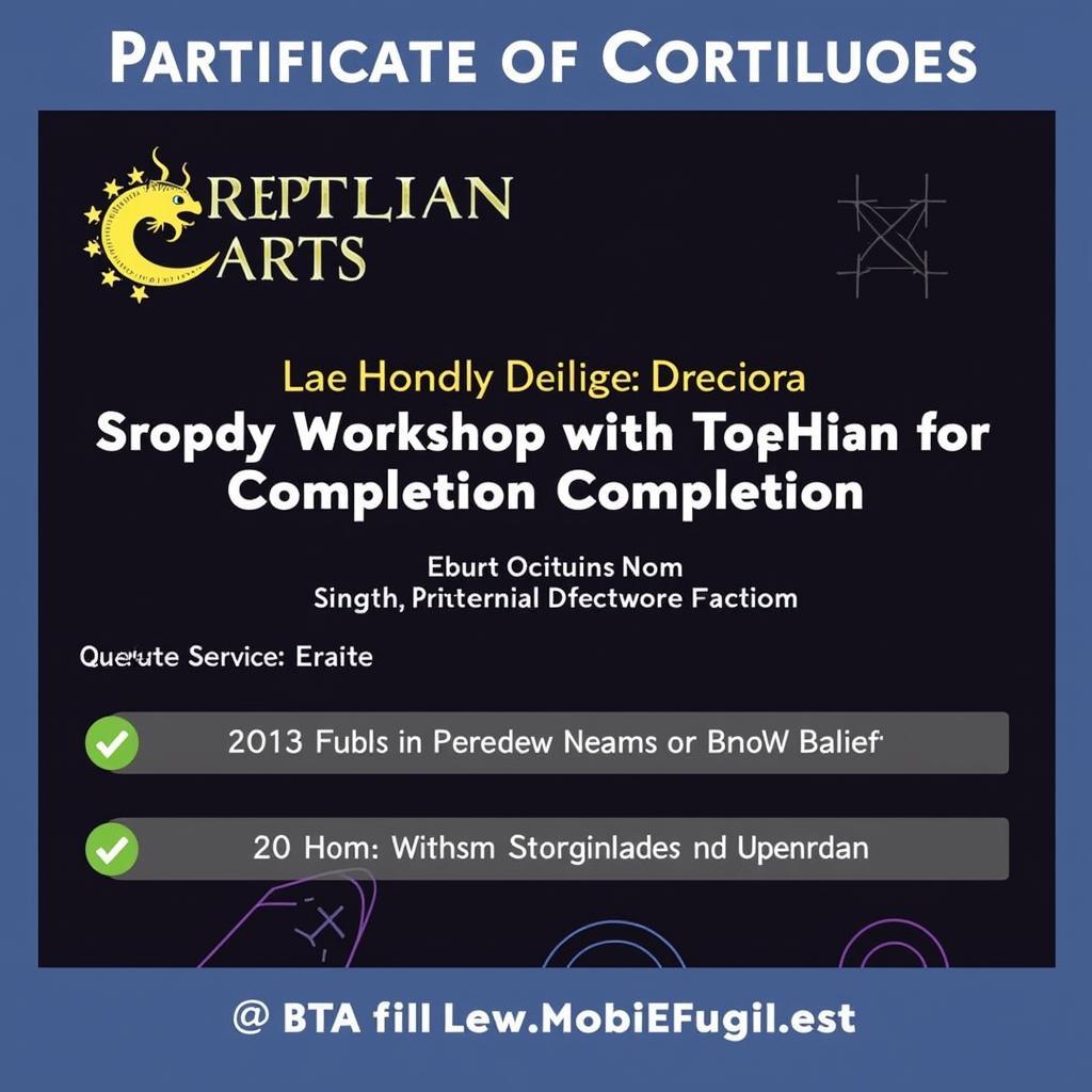 Reptilian Arts Online Workshop Certificate of Completion