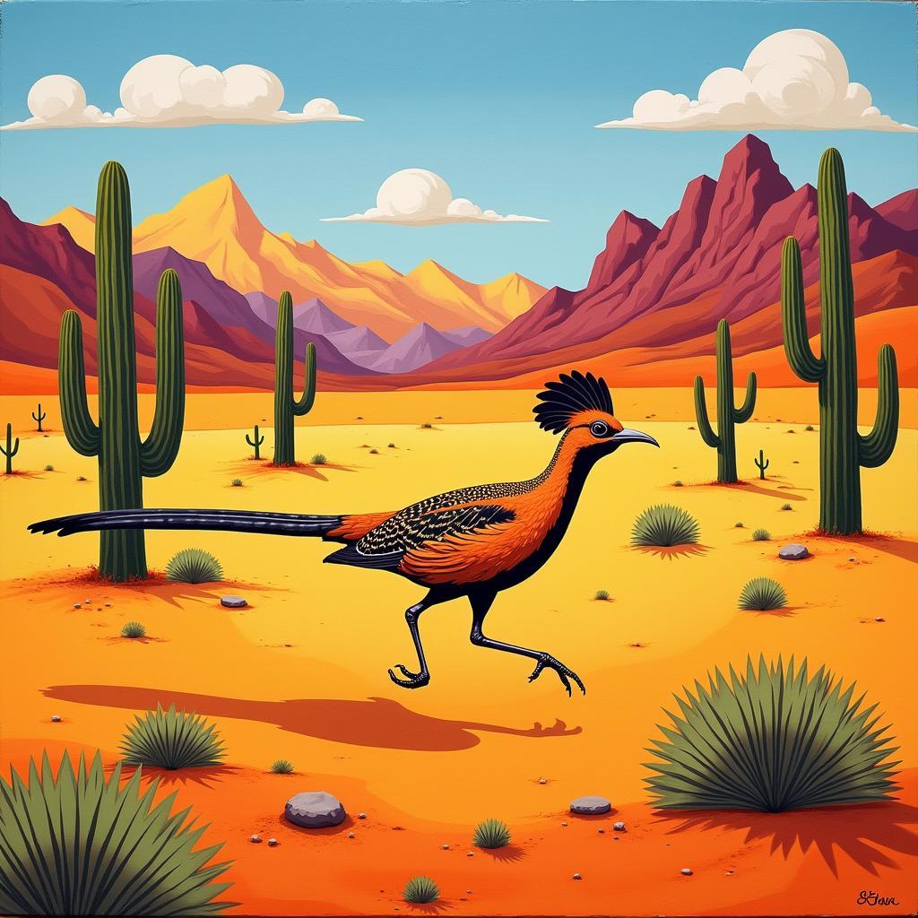 Roadrunner Desert Painting