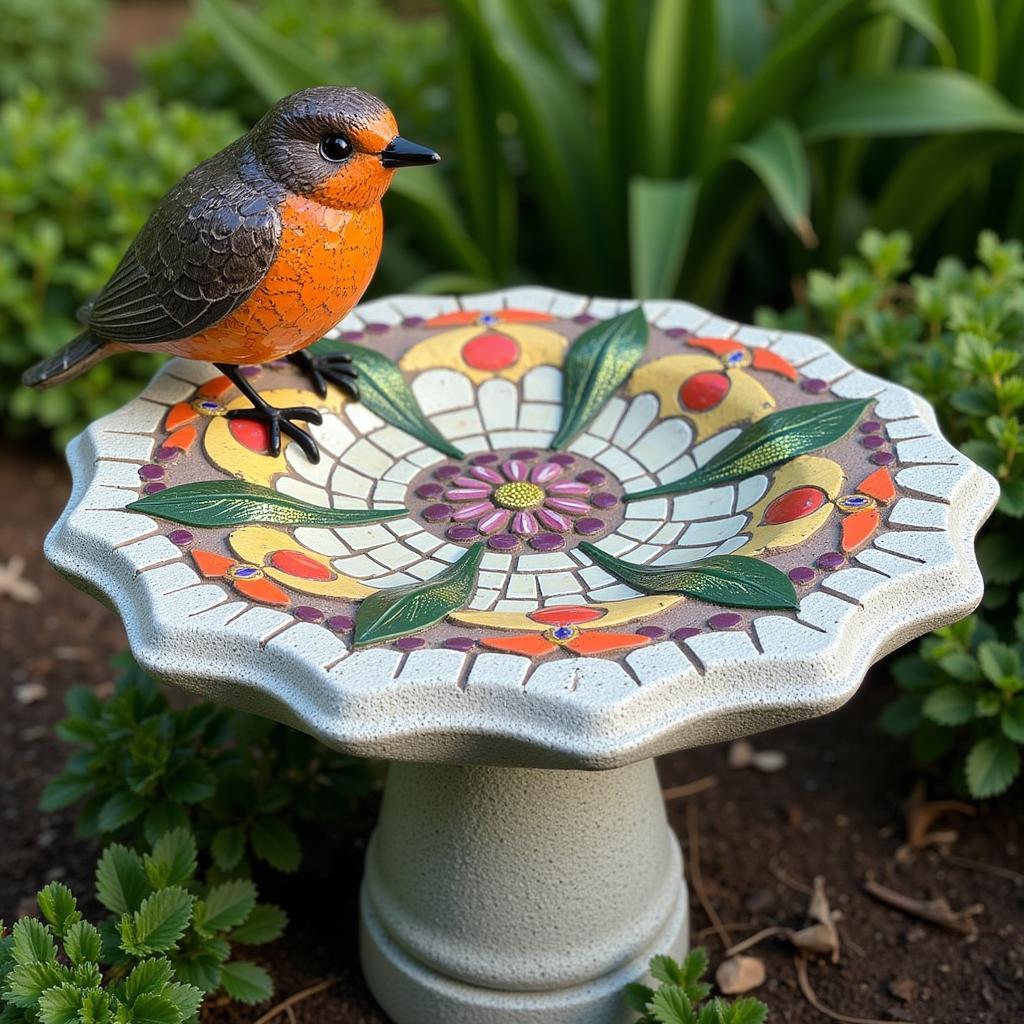 Robin mosaic birdbath