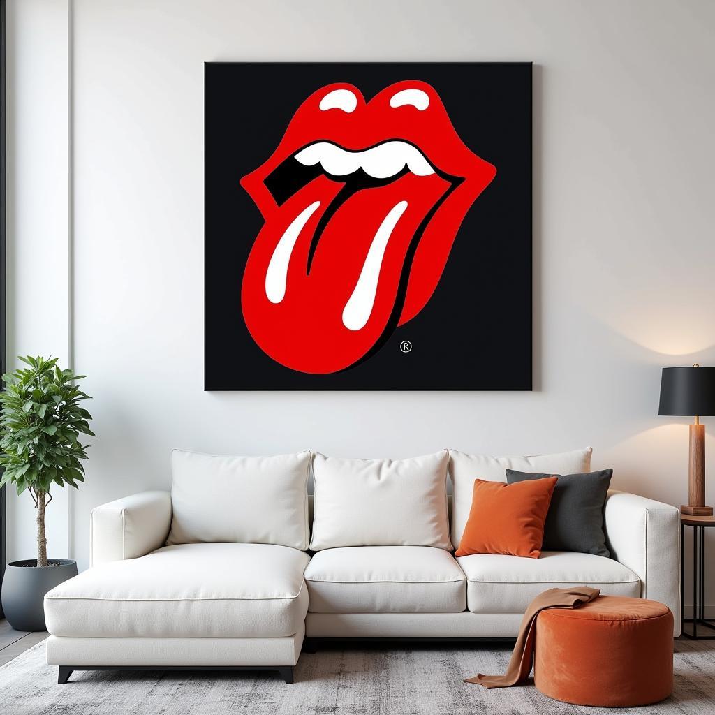 Rolling Stones Wall Art in a Modern Living Room