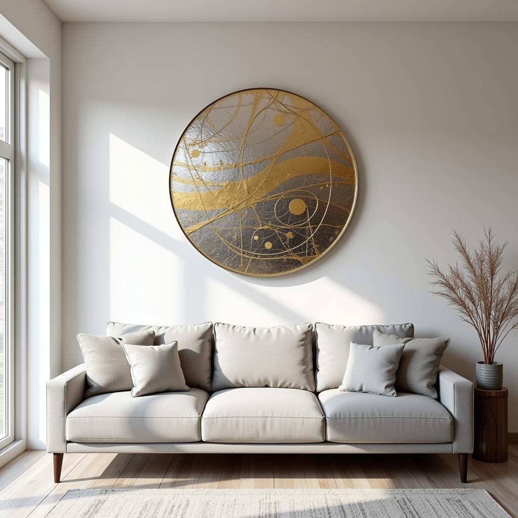 Round Metal Wall Art in a Modern Living Room