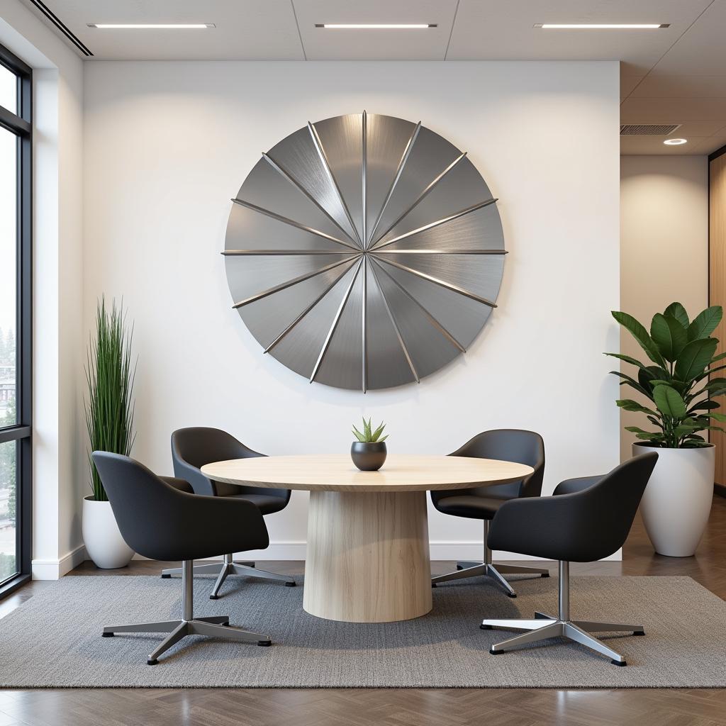 Round Metal Wall Art in a Modern Office Setting