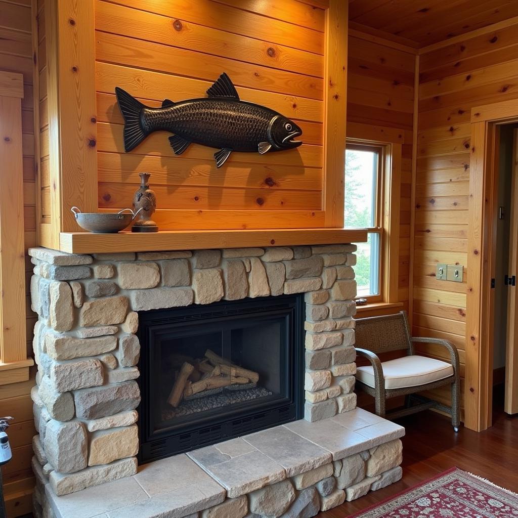 Rustic Cabin Decor with Metal Trout Wall Art