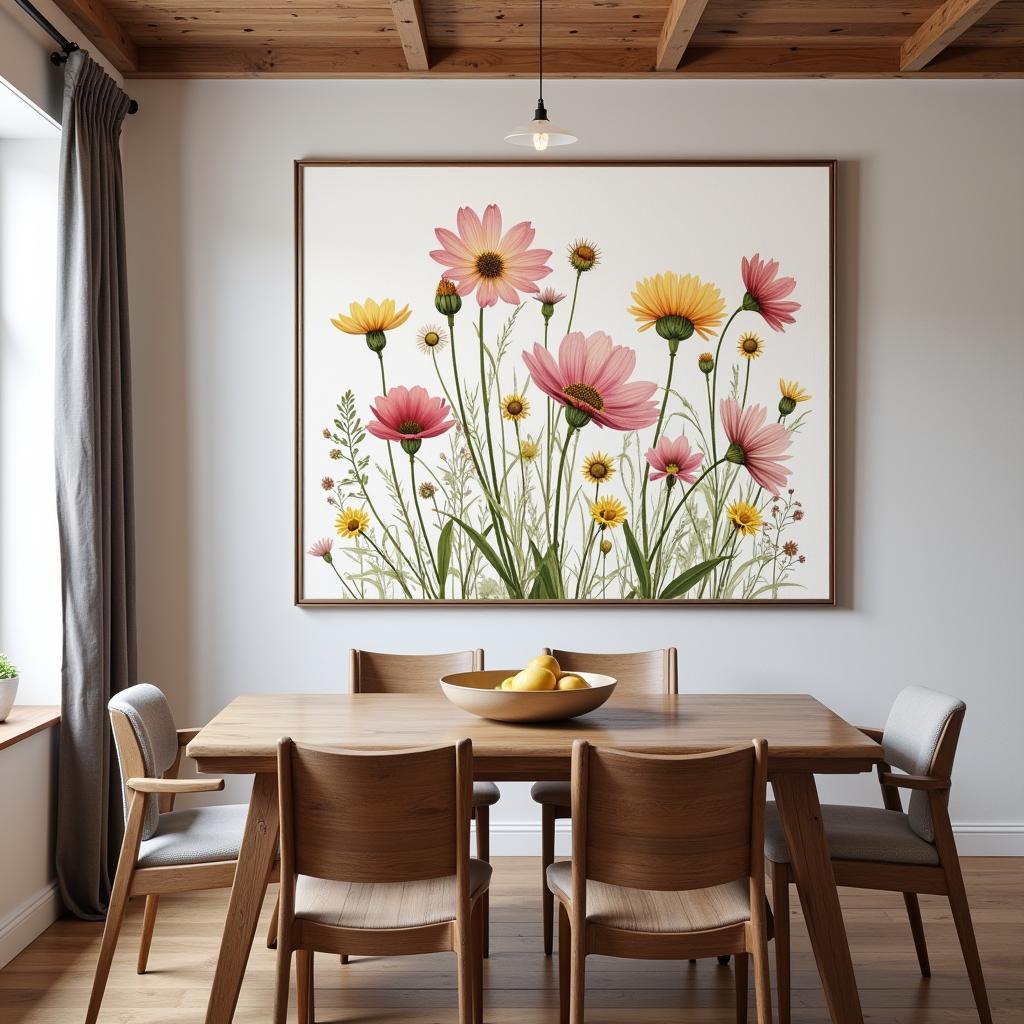 Rustic Dining Room Canvas Wall Art with Floral Theme