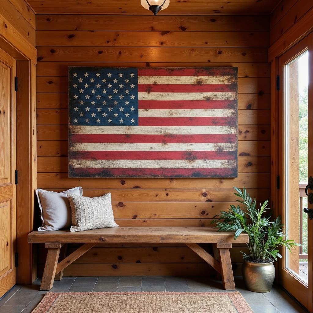 Patriotic Canvas Wall Art in a Rustic Entryway