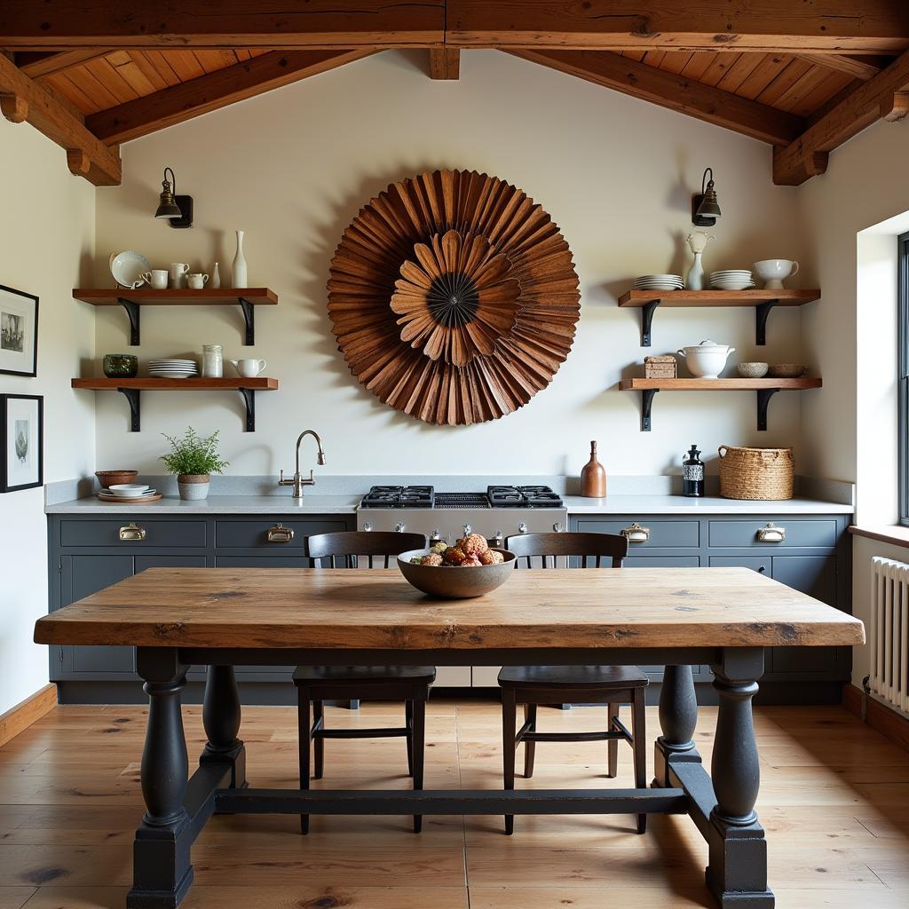 Rustic Metal Art in a Farmhouse Kitchen: Floral Patterns and Warm Textures