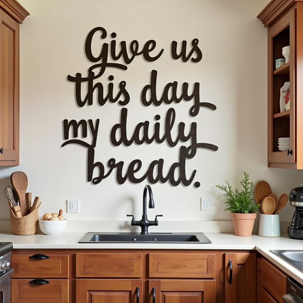 Rustic Metal Bible Verse Wall Art in a Farmhouse Kitchen