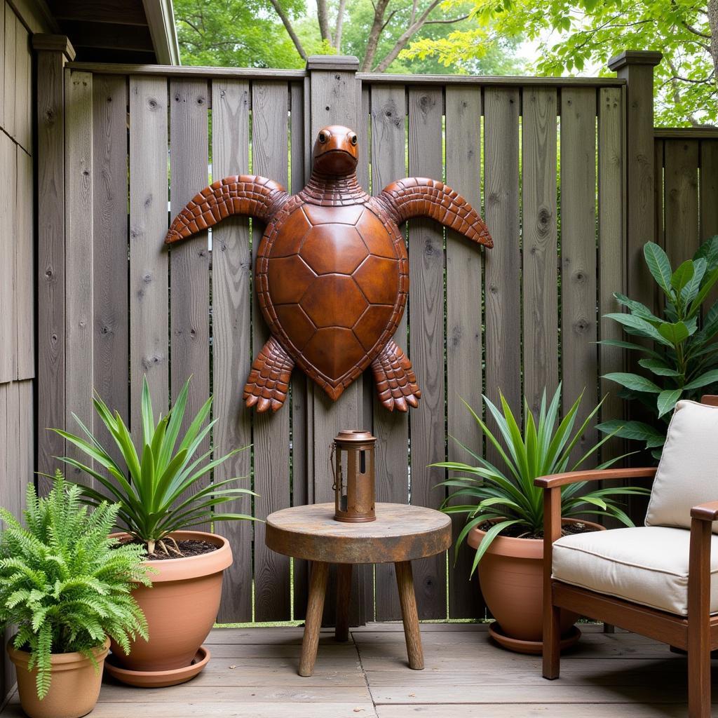 Rustic Metal Sea Turtle Wall Art Outdoor Patio