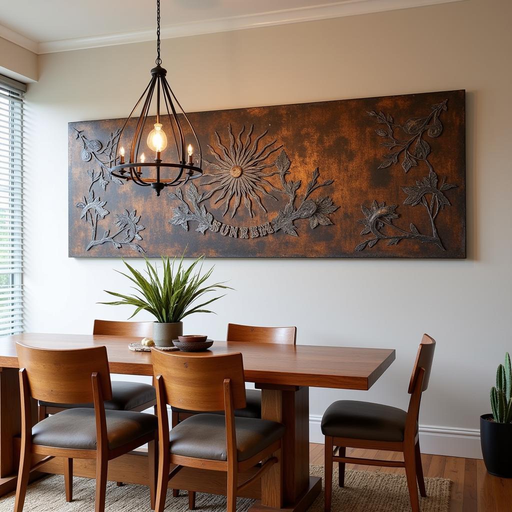 Rustic Metal Wall Art in a Dining Room