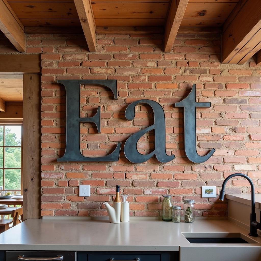 Rustic Metal Wall Art Words in a Kitchen