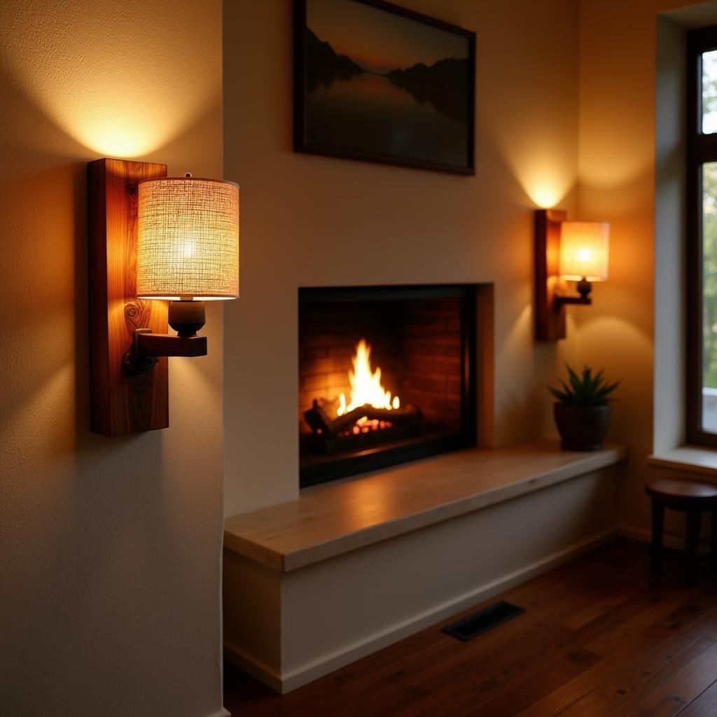 Rustic Wood Wall Sconces in a Living Room Setting