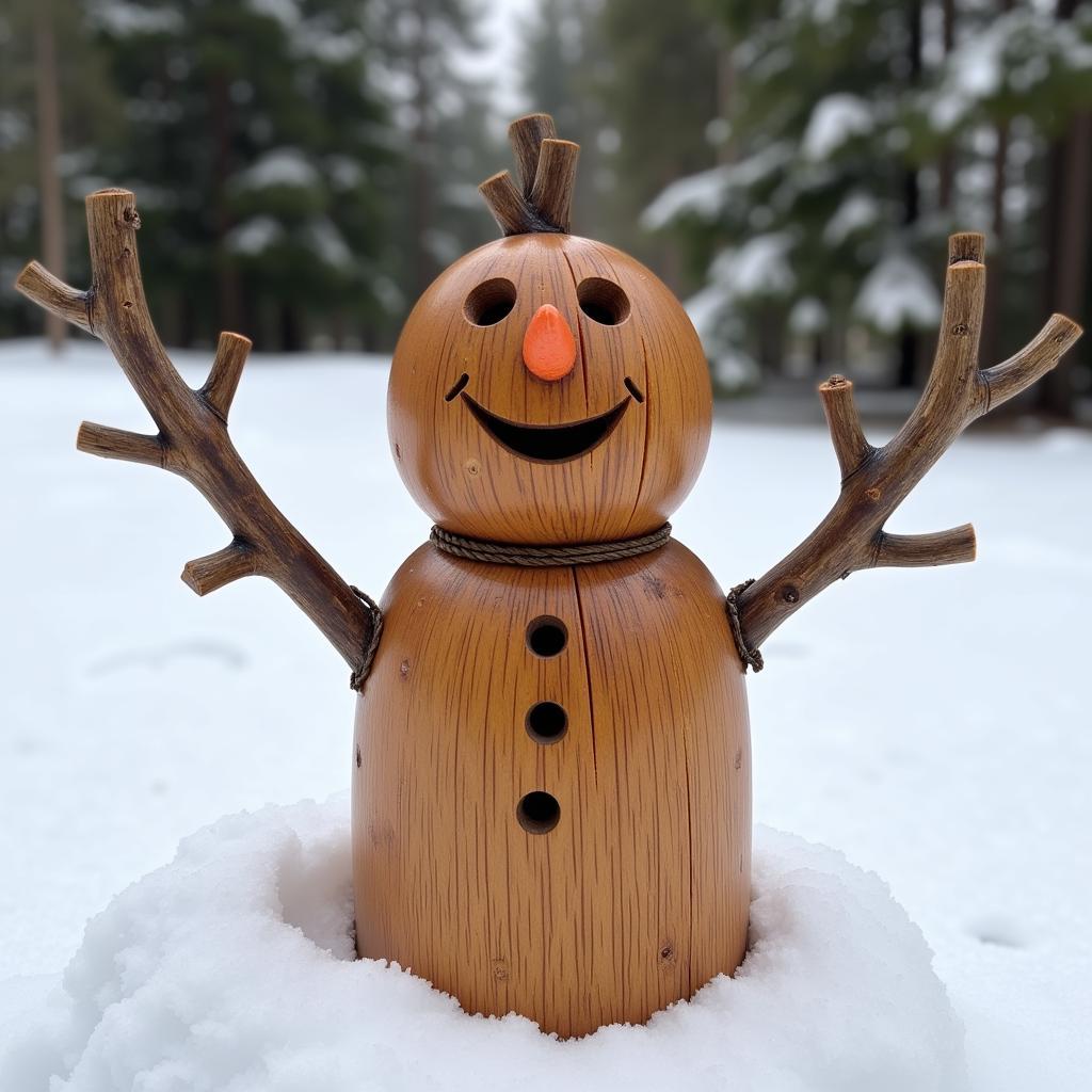 Rustic Wooden Snowman Folk Art Sculpture