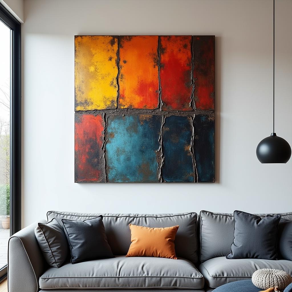 Sale Metal Wall Art: Abstract Design in a Modern Living Room