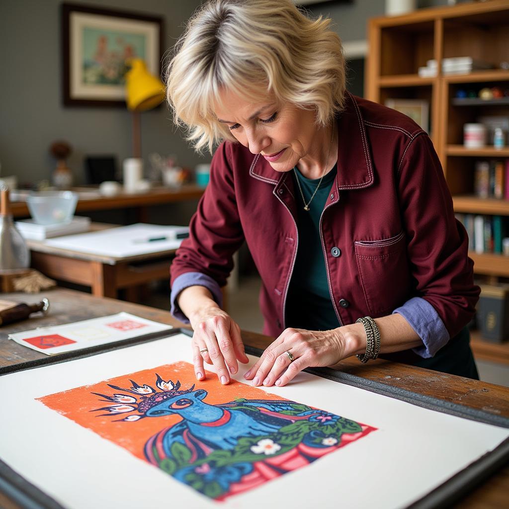 Sally Avery Working on a Print