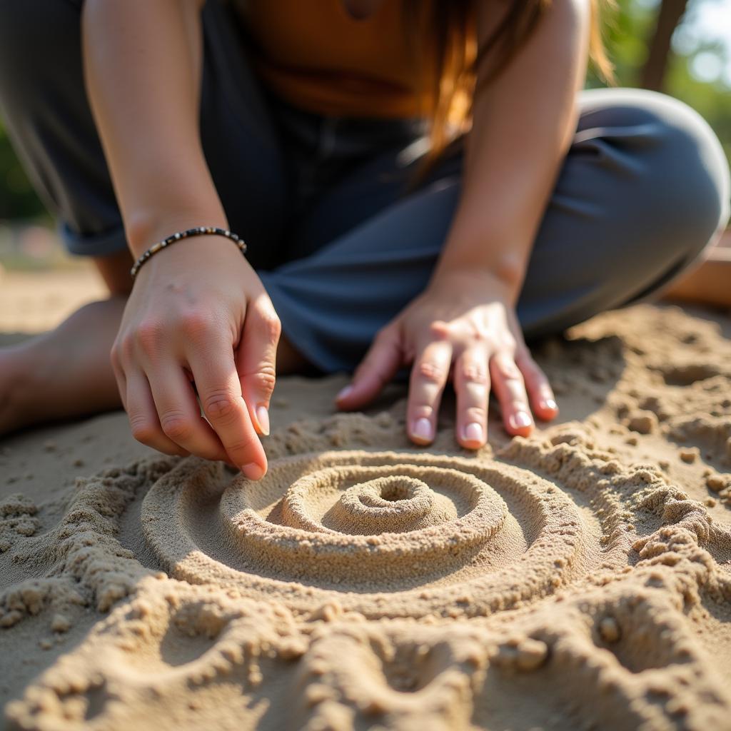 Sand art circle meditative practice