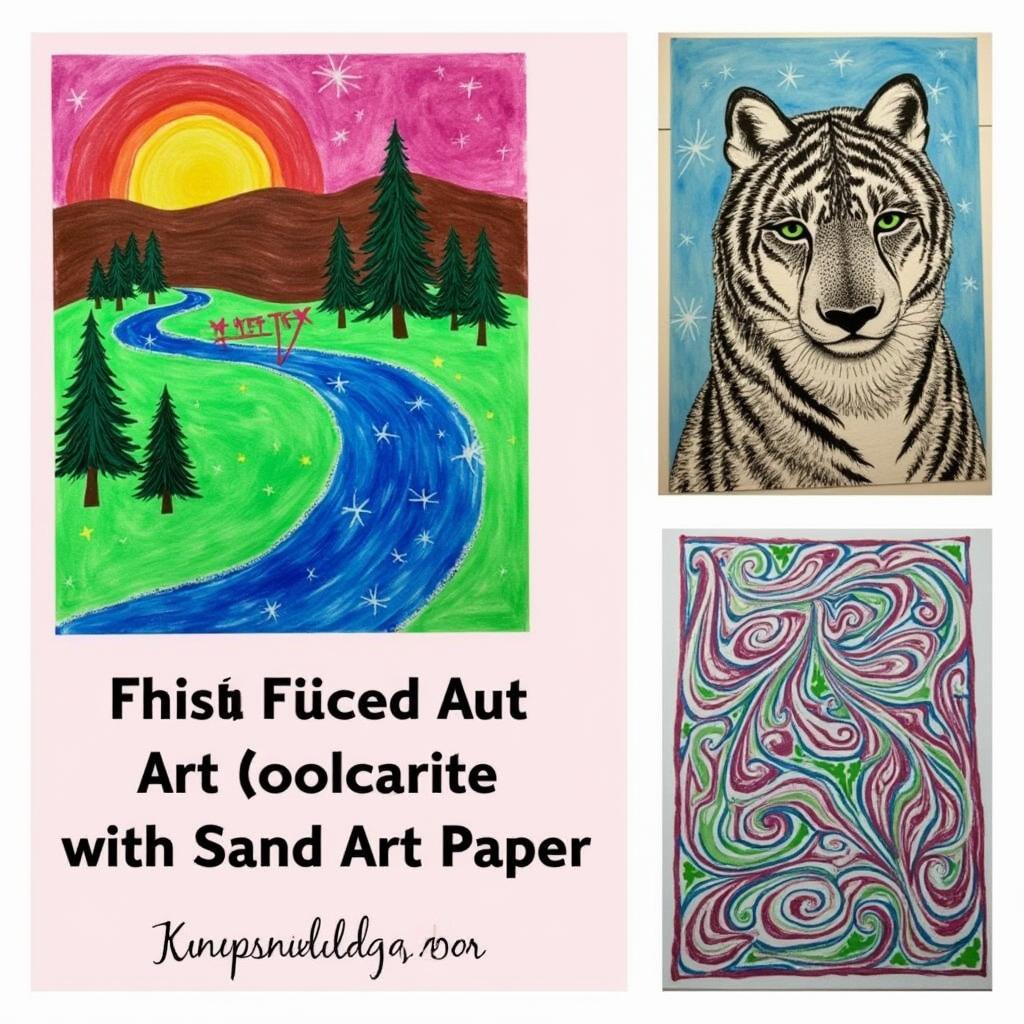 Examples of finished artwork created using sand art paper