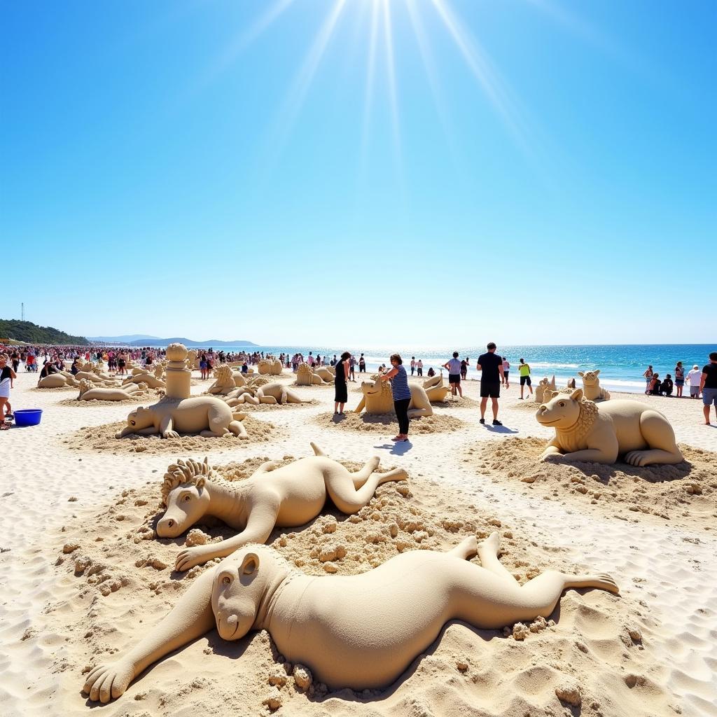 Sand Sculpture Festival on a Sunny Beach