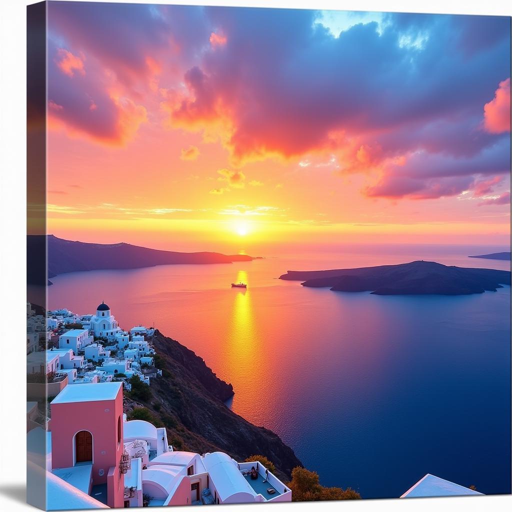 Santorini Greece Sunset Canvas Wall Art