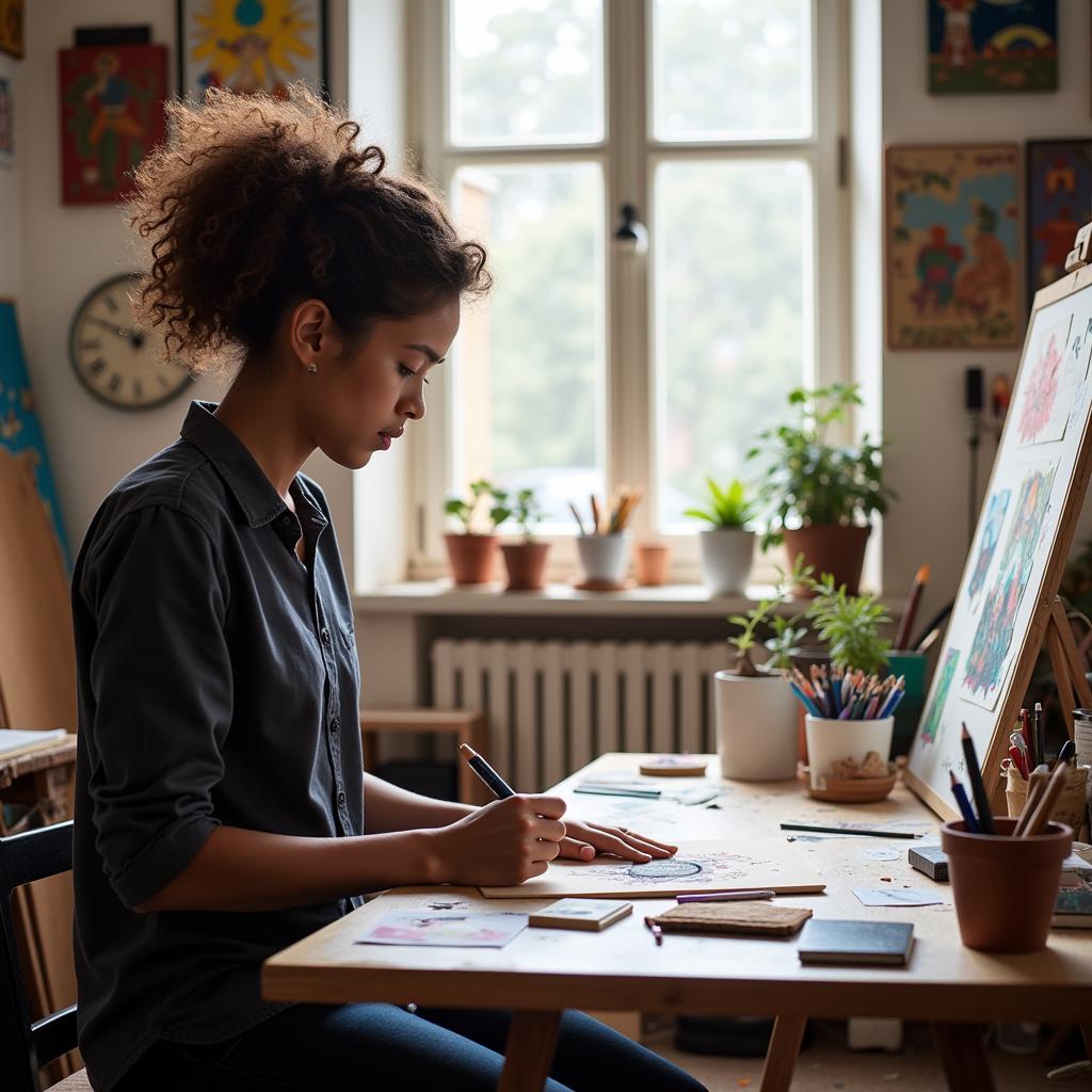 Scholarship Recipient Creating Art in Their Studio