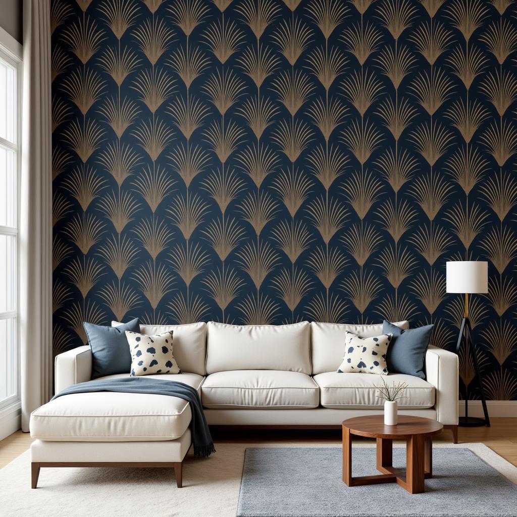 Self-adhesive Art Deco Wallpaper in a Living Room