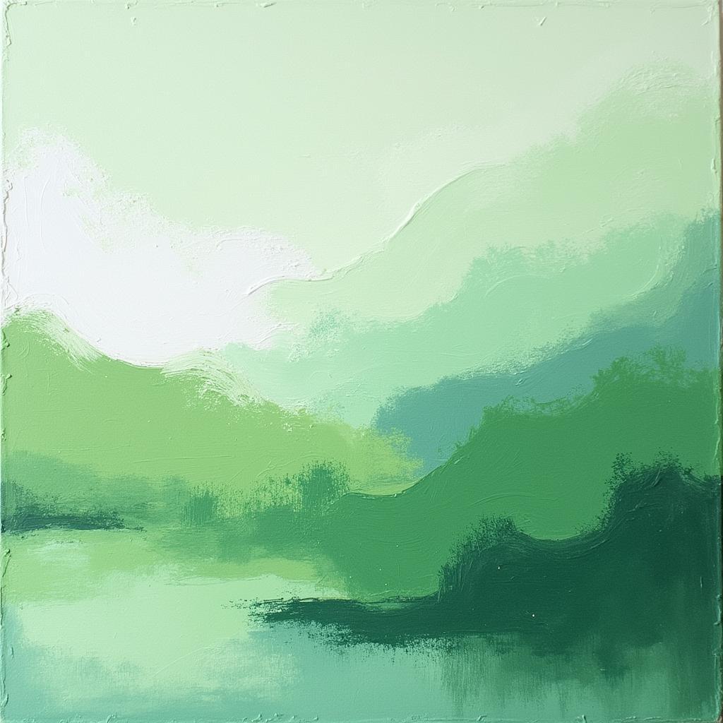 Serene Green and White Abstract Landscape Painting