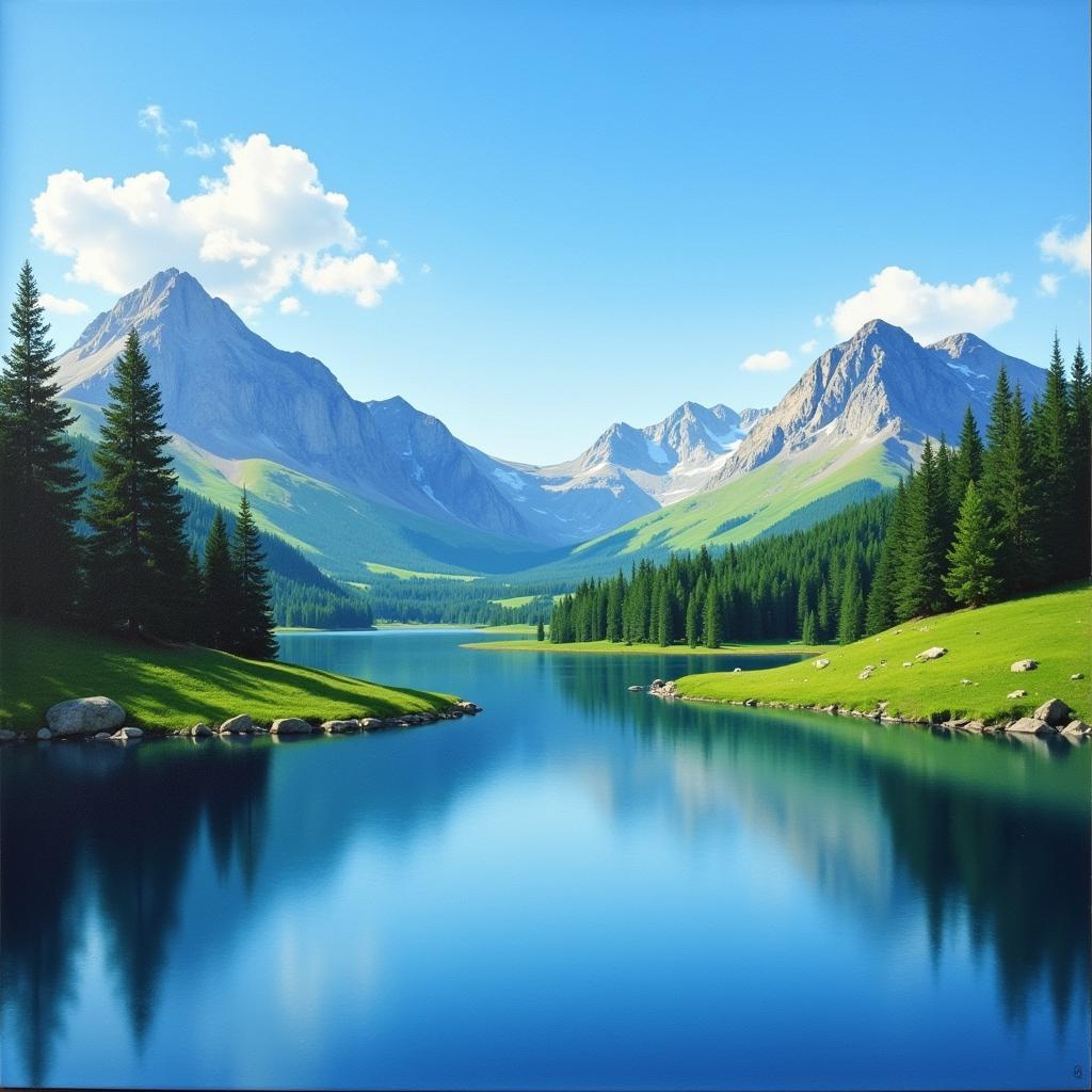 Serene Mountain Landscape in Realistic Style