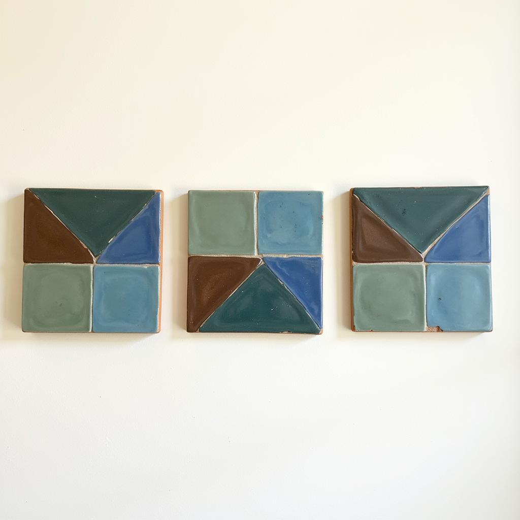 Set of Three Ceramic Art Tiles with Geometric Patterns