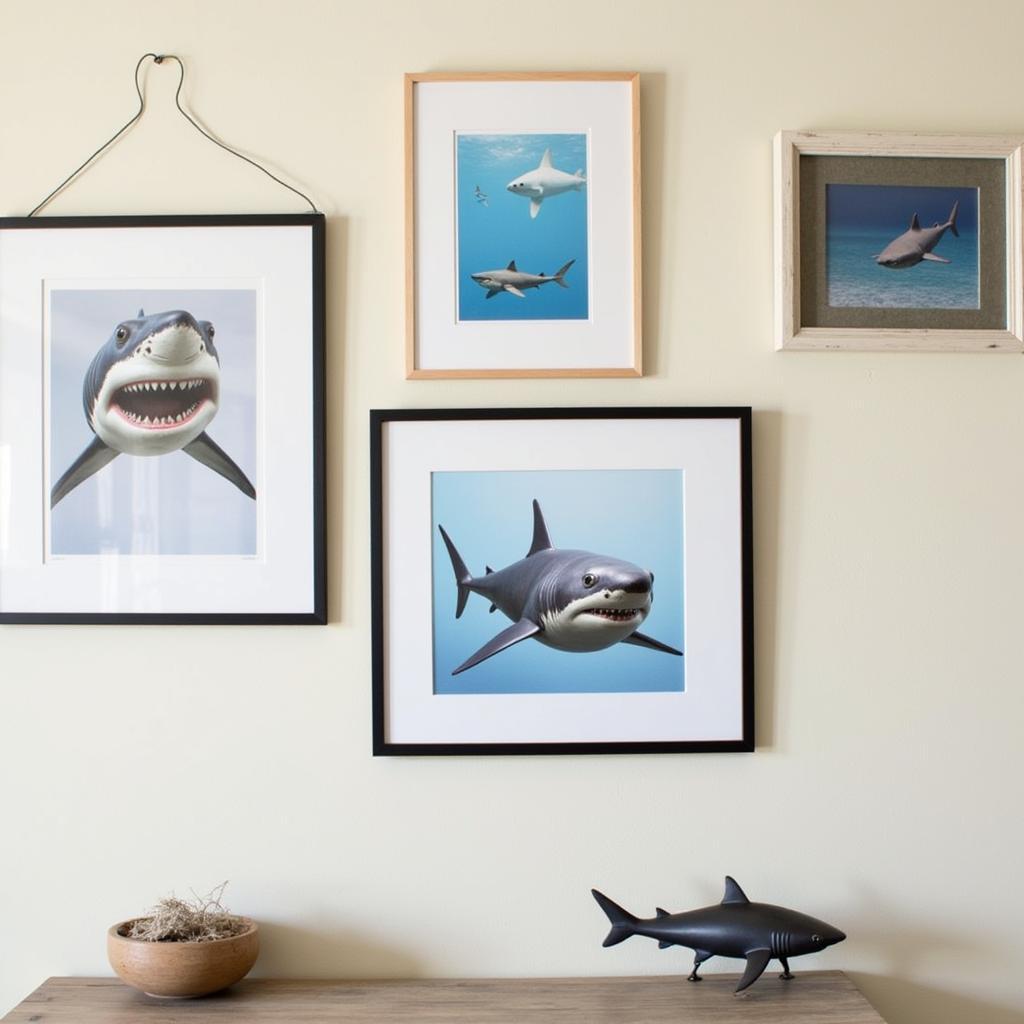 Dynamic Gallery Wall Featuring Various Shark Art Pieces