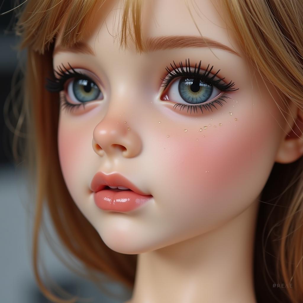 Close-up details of a silicone art doll showcasing its realistic features