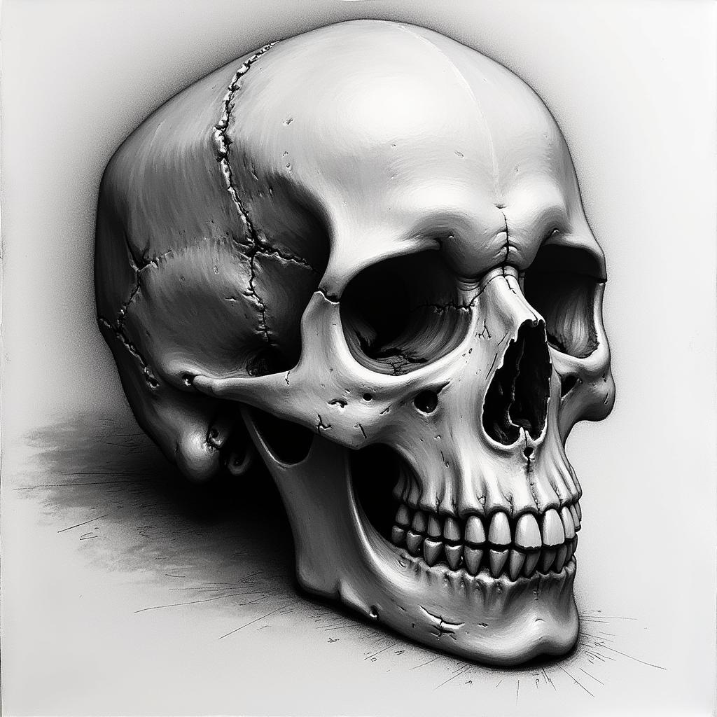 Skull Sketch in Charcoal with Dramatic Lighting