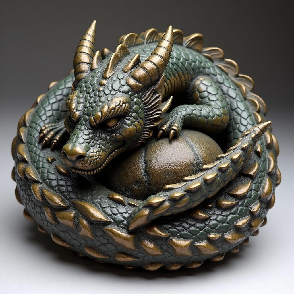 Sleeping Dragon Sculpture with Bronze Patina