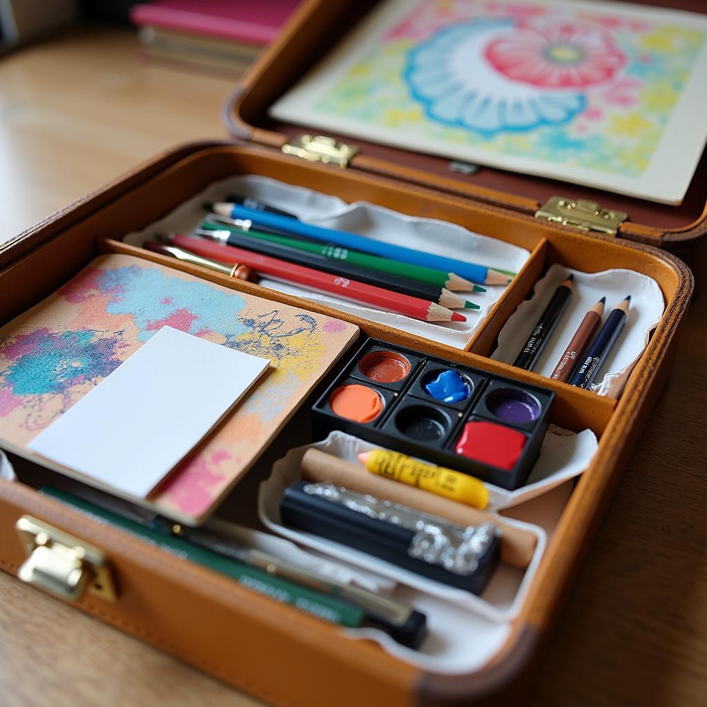 Organized Small Art Box with Various Art Supplies