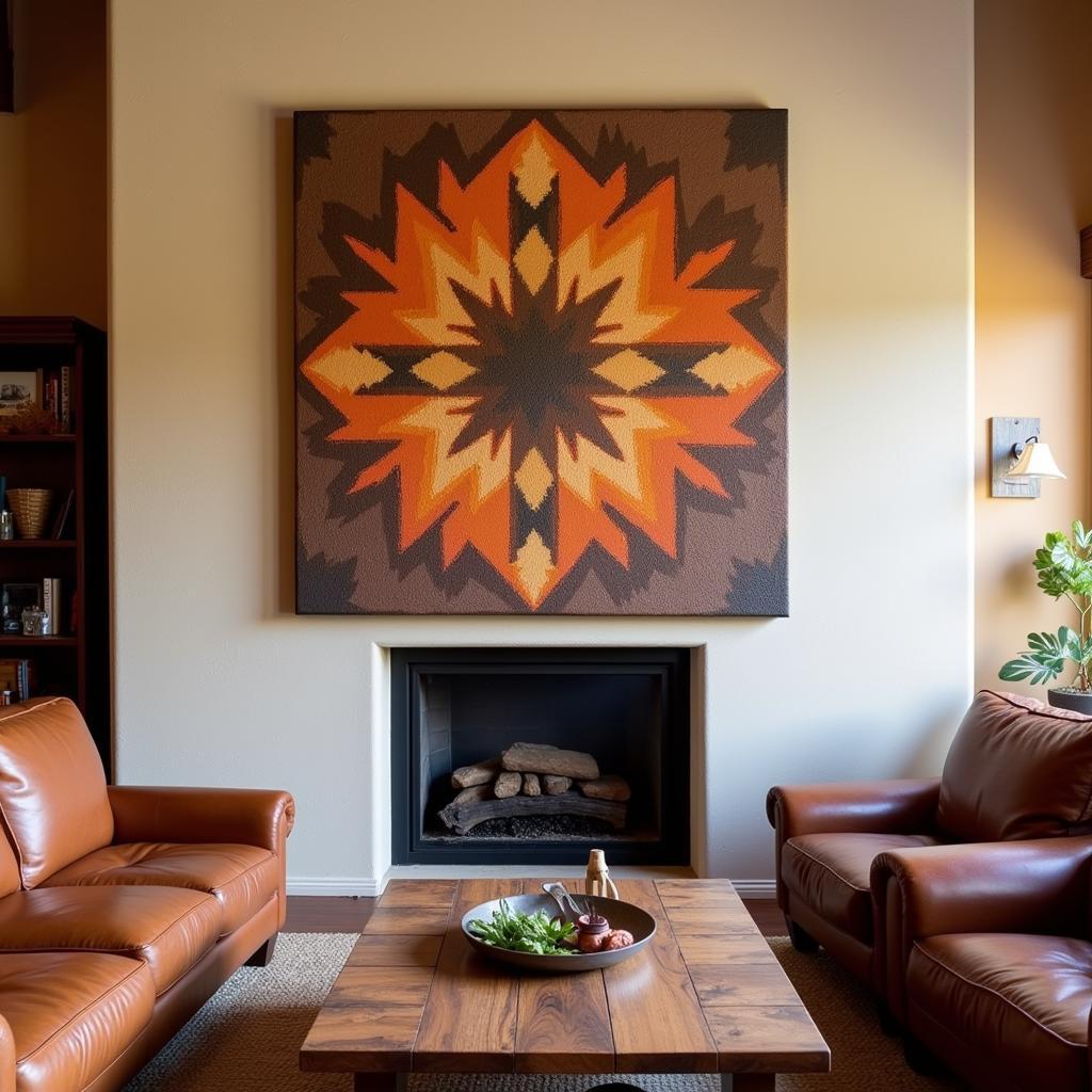 Southwestern wall art adds a touch of rustic charm to a living room setting