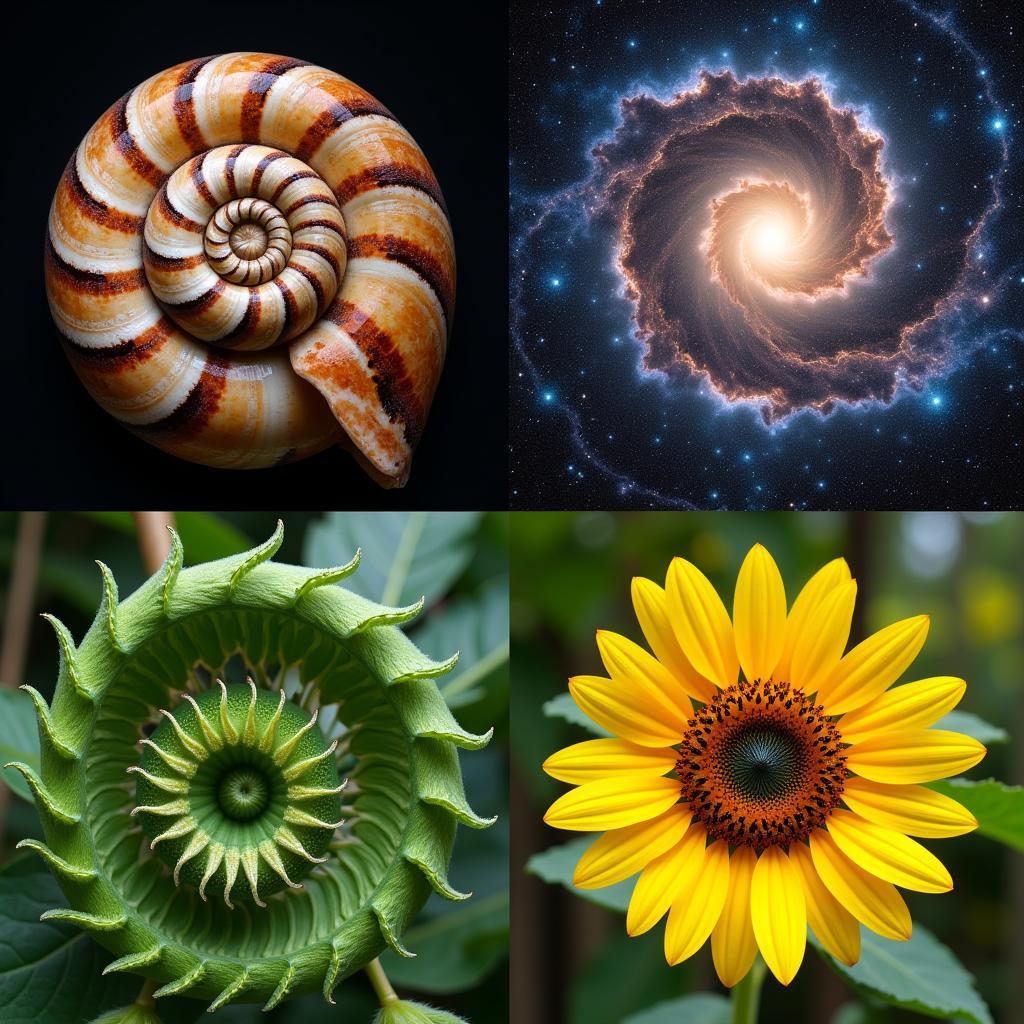 Spiral Art Design in Nature: Examples of spirals in seashells, galaxies, and plants