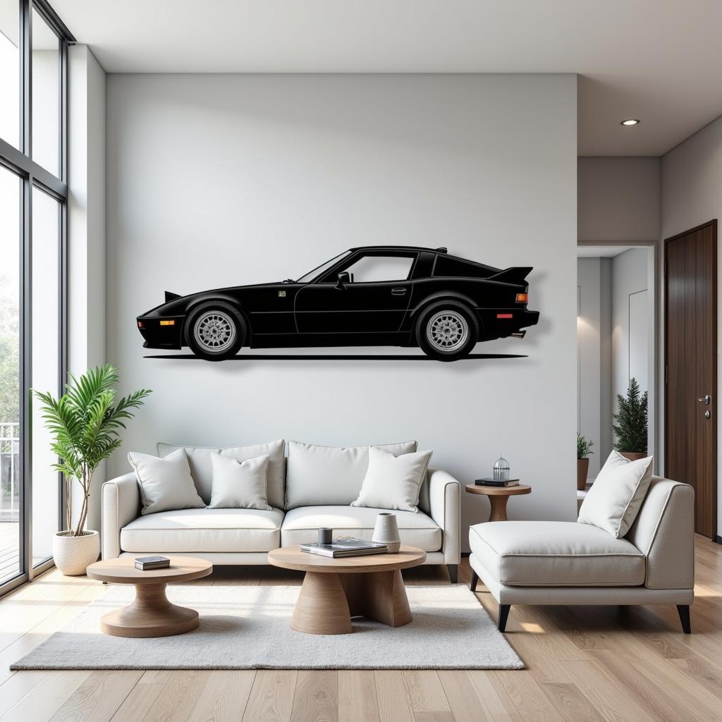 Sports Car Metal Silhouette Wall Art in Modern Interior